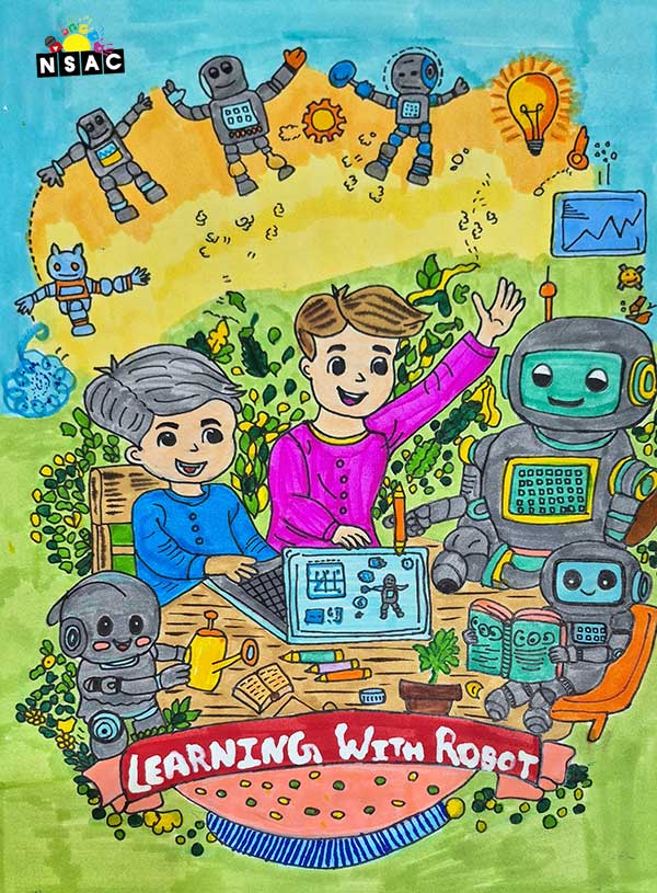 Artwork of Krissha Tiwari in 21st All India Child Art Competition 2025, Me and My Robot Art Competition for Kids, National Level Painting Competition for Kids, Painting Competition for Children, Online Painting Competition for Kids, Kids Art Competition, Children Art Contest, Drawing Competition for Children, Painting Competition in Delhi for Kids, Nav Shri Art & Culture Organisation, Himanshu Art Institute, Painting Competition Near Me, Painting Competition for Students, Painting Competition for School, Drawing Competition for School Students, Indian Art Contest, Art Competition, Painting Competition for School Students