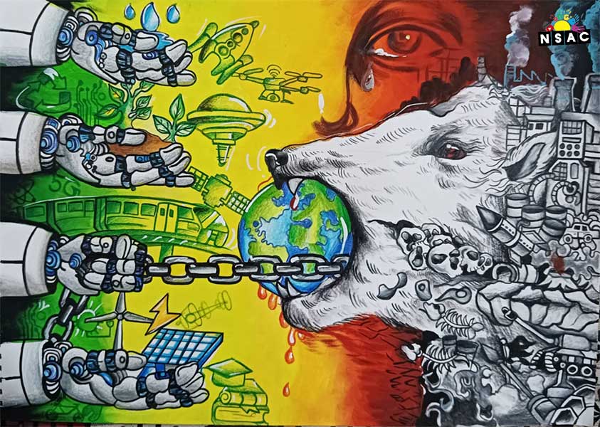 Artwork of Aharshi Majumdar in 21st All India Child Art Competition 2025, The Future of Earth - Online Competition, National Level Painting Competition for Kids, Painting Competition for Children, Online Painting Competition for Kids, Kids Art Competition, Children Art Contest, Drawing Competition for Children, Painting Competition in Delhi for Kids, Nav Shri Art & Culture Organisation, Himanshu Art Institute, Painting Competition Near Me, Painting Competition for Students, Painting Competition for School, Drawing Competition for School Students, Indian Art Contest, Art Competition, Painting Competition for School Students