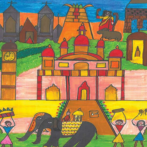 Artist Adwaith S R Painting in National Level Child Art Exhibition of Kids