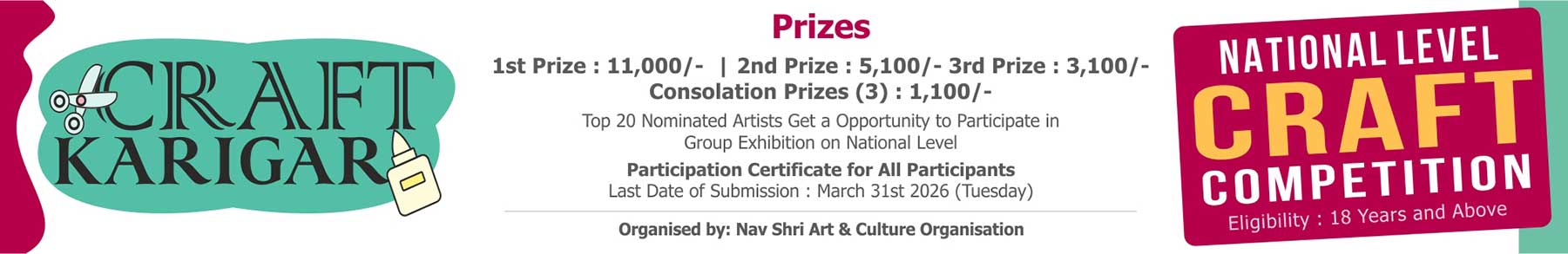 Craft Karigar - All India Craft Competition on National Level, Craft Karigar, Online Craft Competition, Craft Competition, All India Craft Competition, National Art and Craft Competition, Art & Craft Competition, Craft Competition on National Level, Himanshu Art Institute, Nav Shri Art and Culture Organisation, Craft Karigar Competition, International Level Craft Competition, National Craft Competition, Art and Craft Competition, College Craft Competition, Handmade Craft Competition, Creative Craft Competition, Best Craft Competition in India, Craft Making Competition, Indian Craft Competition