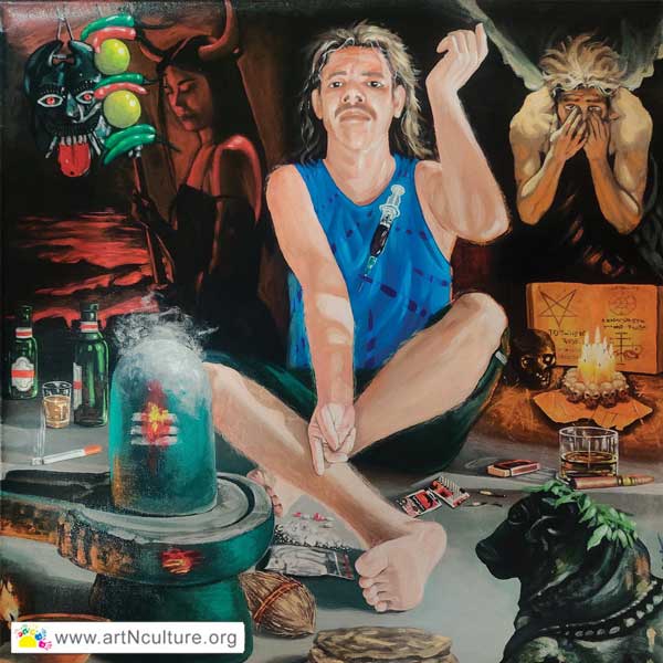 Passion Explosion Art Exhibition, All India National Level Art Exhibition of Drawing, Painting, Sketching, Digital, Photography, Sculpture, Art & Craft in Delhi, India, Artist Mohit Kharkwal Painting Work