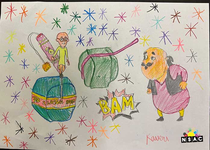 Artwork of Kaveri Sriram in 20th All India Child Art Competition 2024, A Lovely Day with Motu Patlu, Harvinder Mankkar, National Level Painting Competition for Kids, Painting Competition for Children, Online Painting Competition for Kids, Kids Art Competition, Children Art Contest, Drawing Competition for Children, Painting Competition in Delhi for Kids