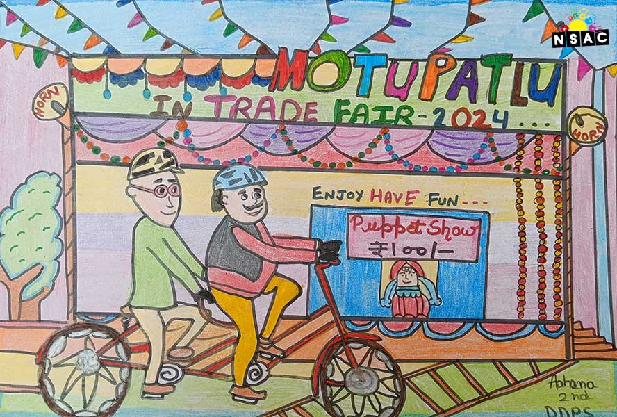 Artwork of Aahana Mittal in 20th All India Child Art Competition 2024, A Lovely Day with Motu Patlu, Harvinder Mankkar, National Level Painting Competition for Kids, Painting Competition for Children, Online Painting Competition for Kids, Kids Art Competition, Children Art Contest, Drawing Competition for Children, Painting Competition in Delhi for Kids