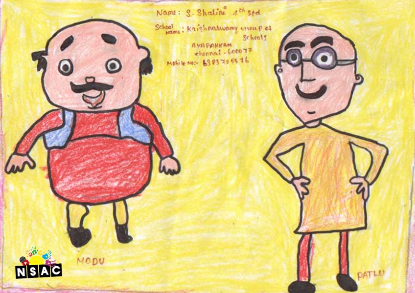Artwork of S.Shalini in 20th All India Child Art Competition 2024, A Lovely Day with Motu Patlu, Harvinder Mankkar, National Level Painting Competition for Kids, Painting Competition for Children, Online Painting Competition for Kids, Kids Art Competition, Children Art Contest, Drawing Competition for Children, Painting Competition in Delhi for Kids