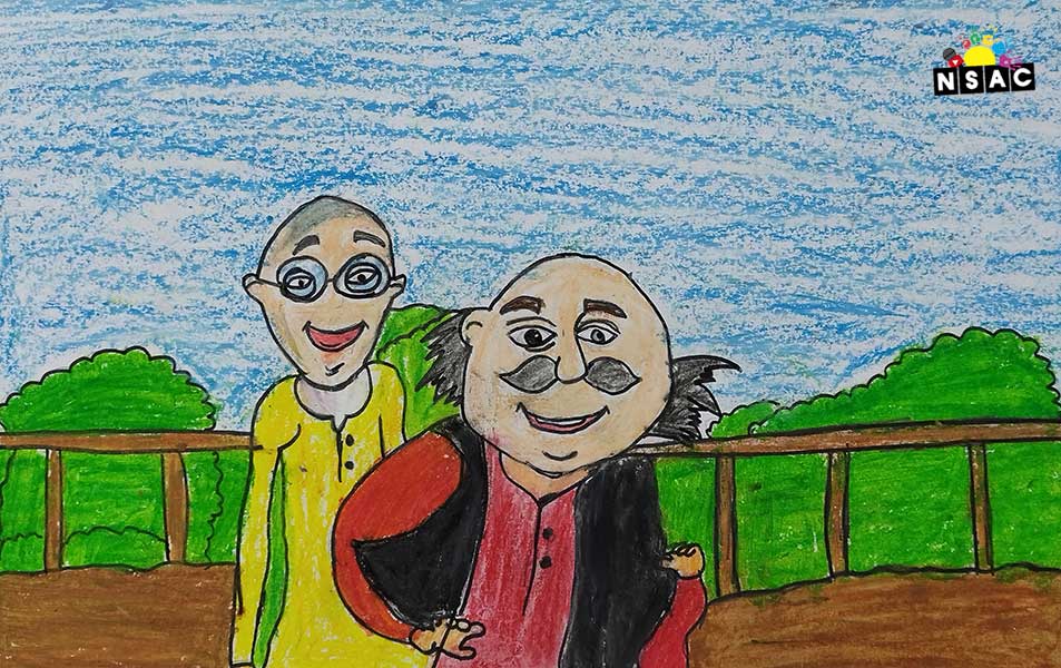 Artwork of M.Nethraa in 20th All India Child Art Competition 2024, A Lovely Day with Motu Patlu, Harvinder Mankkar, National Level Painting Competition for Kids, Painting Competition for Children, Online Painting Competition for Kids, Kids Art Competition, Children Art Contest, Drawing Competition for Children, Painting Competition in Delhi for Kids