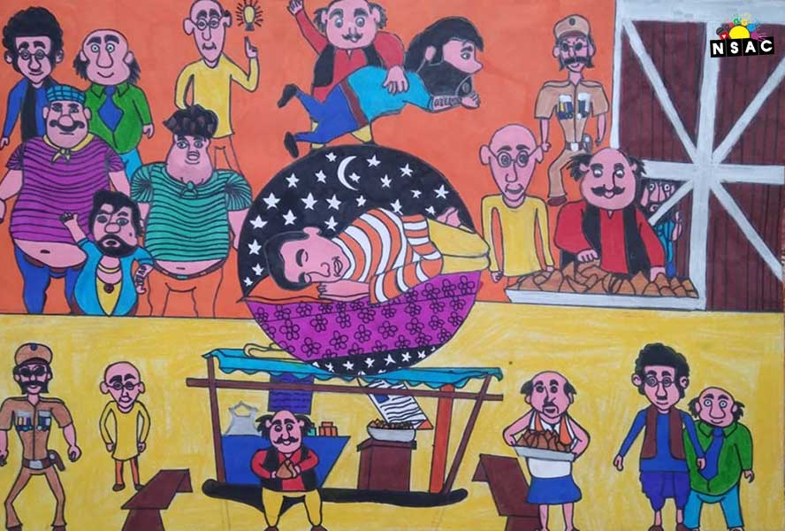 Artwork of Aniket Barua in 20th All India Child Art Competition 2024, A Lovely Day with Motu Patlu, Harvinder Mankkar, National Level Painting Competition for Kids, Painting Competition for Children, Online Painting Competition for Kids, Kids Art Competition, Children Art Contest, Drawing Competition for Children, Painting Competition in Delhi for Kids