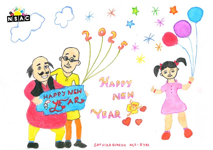 Artwork of Satvika Suresh in 20th All India Child Art Competition 2024, A Lovely Day with Motu Patlu, Harvinder Mankkar, National Level Painting Competition for Kids, Painting Competition for Children, Online Painting Competition for Kids, Kids Art Competition, Children Art Contest, Drawing Competition for Children, Painting Competition in Delhi for Kids