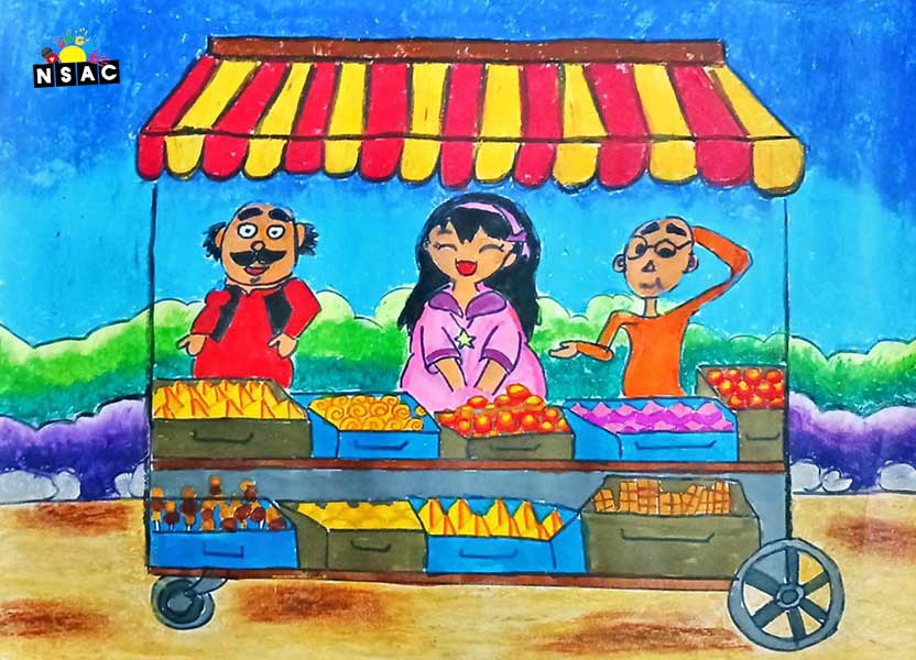 Artwork of Soumya Wani in 20th All India Child Art Competition 2024, A Lovely Day with Motu Patlu, Harvinder Mankkar, National Level Painting Competition for Kids, Painting Competition for Children, Online Painting Competition for Kids, Kids Art Competition, Children Art Contest, Drawing Competition for Children, Painting Competition in Delhi for Kids