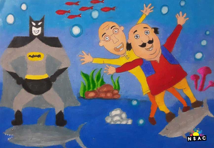 Artwork of Kishore.B.K in 20th All India Child Art Competition 2024, A Lovely Day with Motu Patlu, Harvinder Mankkar, National Level Painting Competition for Kids, Painting Competition for Children, Online Painting Competition for Kids, Kids Art Competition, Children Art Contest, Drawing Competition for Children, Painting Competition in Delhi for Kids
