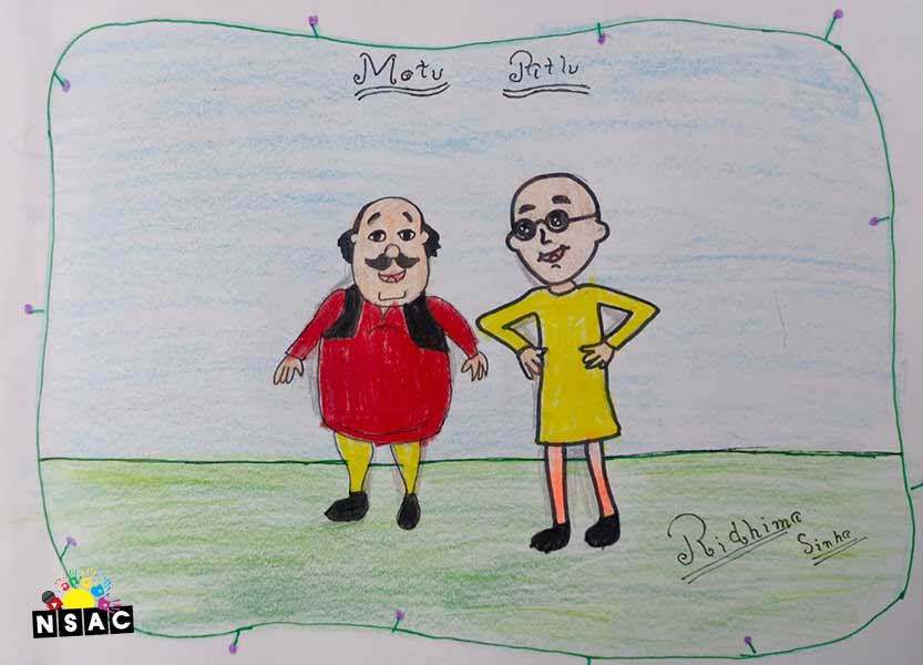 Artwork of Ridhima Sinha in 20th All India Child Art Competition 2024, A Lovely Day with Motu Patlu, Harvinder Mankkar, National Level Painting Competition for Kids, Painting Competition for Children, Online Painting Competition for Kids, Kids Art Competition, Children Art Contest, Drawing Competition for Children, Painting Competition in Delhi for Kids