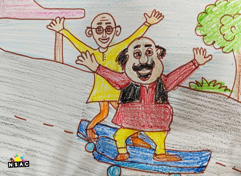 Artwork of Shivaay Punya in 20th All India Child Art Competition 2024, A Lovely Day with Motu Patlu, Harvinder Mankkar, National Level Painting Competition for Kids, Painting Competition for Children, Online Painting Competition for Kids, Kids Art Competition, Children Art Contest, Drawing Competition for Children, Painting Competition in Delhi for Kids