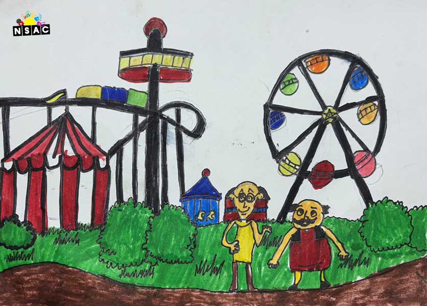 Artwork of Jayden Patel in 20th All India Child Art Competition 2024, A Lovely Day with Motu Patlu, Harvinder Mankkar, National Level Painting Competition for Kids, Painting Competition for Children, Online Painting Competition for Kids, Kids Art Competition, Children Art Contest, Drawing Competition for Children, Painting Competition in Delhi for Kids