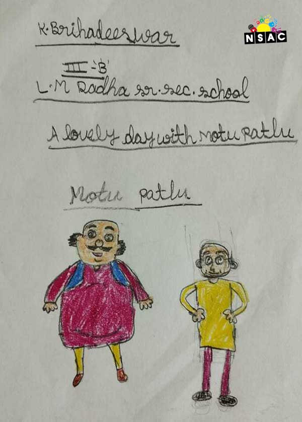 Artwork of K.Brihadeeswar in 20th All India Child Art Competition 2024, A Lovely Day with Motu Patlu, Harvinder Mankkar, National Level Painting Competition for Kids, Painting Competition for Children, Online Painting Competition for Kids, Kids Art Competition, Children Art Contest, Drawing Competition for Children, Painting Competition in Delhi for Kids
