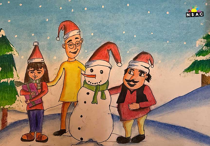 Artwork of Harneez kaur Randhawa in 20th All India Child Art Competition 2024, A Lovely Day with Motu Patlu, Harvinder Mankkar, National Level Painting Competition for Kids, Painting Competition for Children, Online Painting Competition for Kids, Kids Art Competition, Children Art Contest, Drawing Competition for Children, Painting Competition in Delhi for Kids