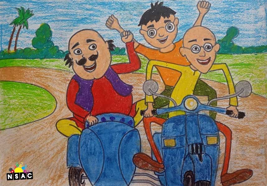 Artwork of Souroprobho Saha in 20th All India Child Art Competition 2024, A Lovely Day with Motu Patlu, Harvinder Mankkar, National Level Painting Competition for Kids, Painting Competition for Children, Online Painting Competition for Kids, Kids Art Competition, Children Art Contest, Drawing Competition for Children, Painting Competition in Delhi for Kids