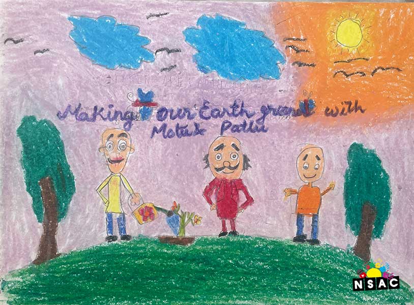 Artwork of Reyansh Rustagi in 20th All India Child Art Competition 2024, A Lovely Day with Motu Patlu, Harvinder Mankkar, National Level Painting Competition for Kids, Painting Competition for Children, Online Painting Competition for Kids, Kids Art Competition, Children Art Contest, Drawing Competition for Children, Painting Competition in Delhi for Kids