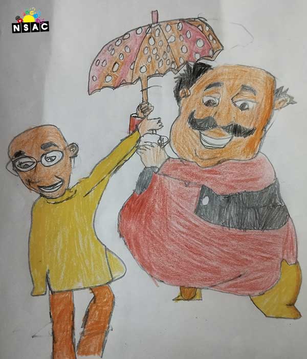 Artwork of Shivam Thareja in 20th All India Child Art Competition 2024, A Lovely Day with Motu Patlu, Harvinder Mankkar, National Level Painting Competition for Kids, Painting Competition for Children, Online Painting Competition for Kids, Kids Art Competition, Children Art Contest, Drawing Competition for Children, Painting Competition in Delhi for Kids