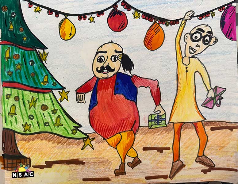 Artwork of Aryaman Damani in 20th All India Child Art Competition 2024, A Lovely Day with Motu Patlu, Harvinder Mankkar, National Level Painting Competition for Kids, Painting Competition for Children, Online Painting Competition for Kids, Kids Art Competition, Children Art Contest, Drawing Competition for Children, Painting Competition in Delhi for Kids