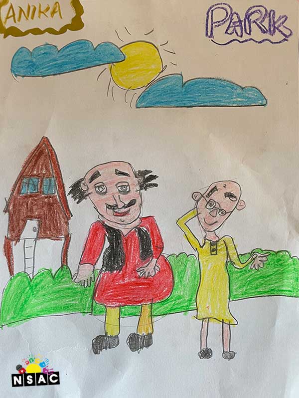 Artwork of Anika Bhat in 20th All India Child Art Competition 2024, A Lovely Day with Motu Patlu, Harvinder Mankkar, National Level Painting Competition for Kids, Painting Competition for Children, Online Painting Competition for Kids, Kids Art Competition, Children Art Contest, Drawing Competition for Children, Painting Competition in Delhi for Kids