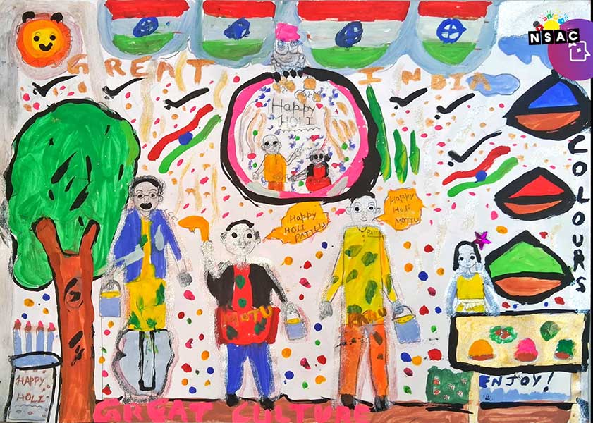 Artwork of Kanak Saini in 20th All India Child Art Competition 2024, A Lovely Day with Motu Patlu, Harvinder Mankkar, National Level Painting Competition for Kids, Painting Competition for Children, Online Painting Competition for Kids, Kids Art Competition, Children Art Contest, Drawing Competition for Children, Painting Competition in Delhi for Kids