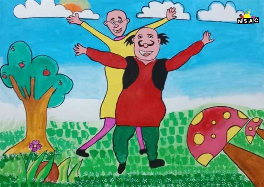 Artwork of Maya D.K in 20th All India Child Art Competition 2024, A Lovely Day with Motu Patlu, Harvinder Mankkar, National Level Painting Competition for Kids, Painting Competition for Children, Online Painting Competition for Kids, Kids Art Competition, Children Art Contest, Drawing Competition for Children, Painting Competition in Delhi for Kids