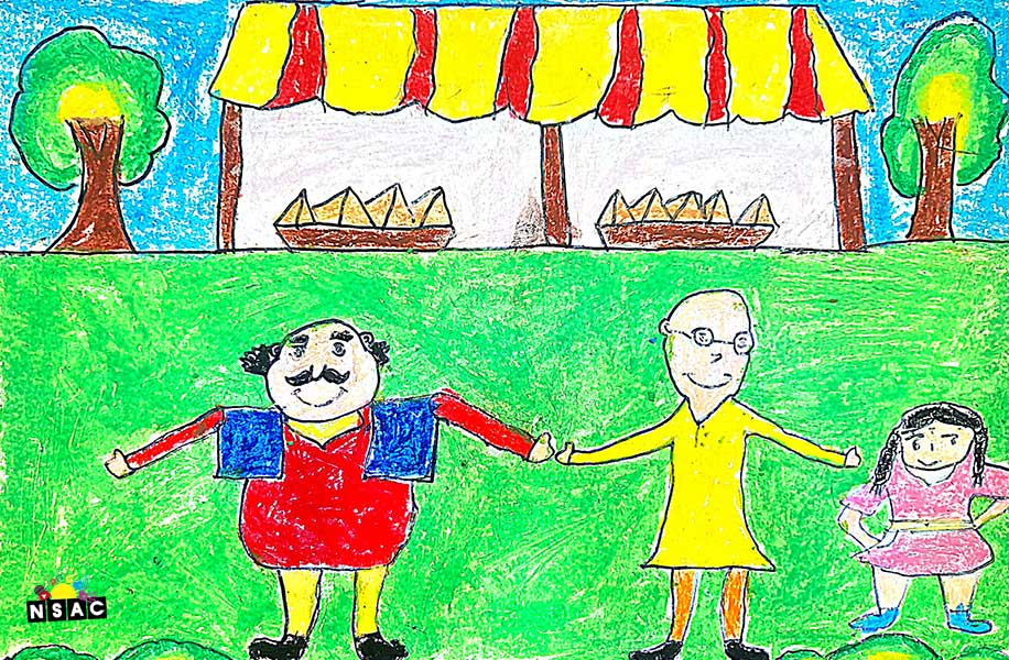 Artwork of A Dhanvika Rajeshwari in 20th All India Child Art Competition 2024, A Lovely Day with Motu Patlu, Harvinder Mankkar, National Level Painting Competition for Kids, Painting Competition for Children, Online Painting Competition for Kids, Kids Art Competition, Children Art Contest, Drawing Competition for Children, Painting Competition in Delhi for Kids