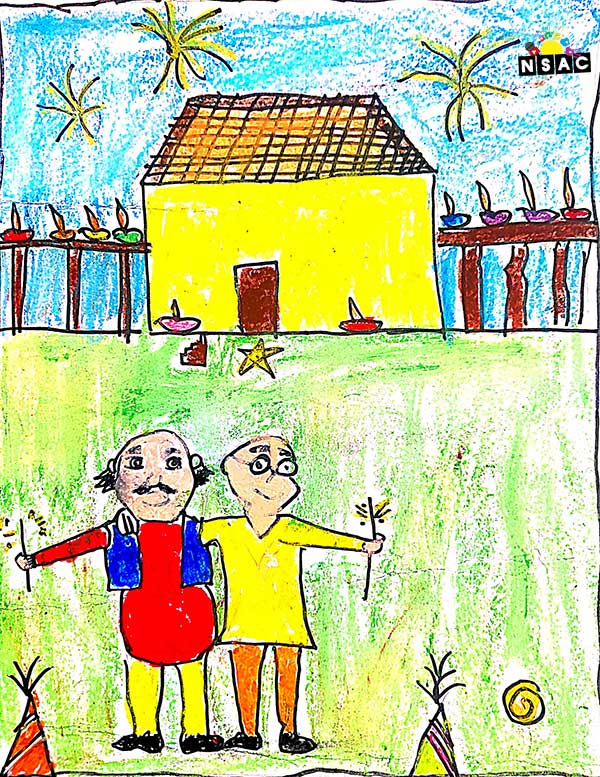 Artwork of Ashwanth Raj D in 20th All India Child Art Competition 2024, A Lovely Day with Motu Patlu, Harvinder Mankkar, National Level Painting Competition for Kids, Painting Competition for Children, Online Painting Competition for Kids, Kids Art Competition, Children Art Contest, Drawing Competition for Children, Painting Competition in Delhi for Kids