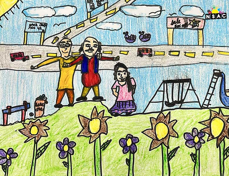 Artwork of Srihitha A in 20th All India Child Art Competition 2024, A Lovely Day with Motu Patlu, Harvinder Mankkar, National Level Painting Competition for Kids, Painting Competition for Children, Online Painting Competition for Kids, Kids Art Competition, Children Art Contest, Drawing Competition for Children, Painting Competition in Delhi for Kids