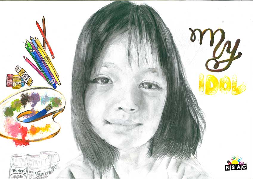 Artwork of Abha Soibam in 20th All India Child Art Competition 2024, My Idol, National Level Painting Competition for Kids, Painting Competition for Children, Online Painting Competition for Kids, Kids Art Competition, Children Art Contest, Drawing Competition for Children, Painting Competition in Delhi for Kids