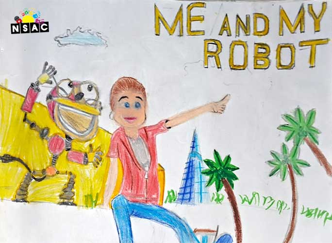 Artwork of Divyansh Panchal in 21st All India Child Art Competition 2025, Me and My Robot Art Competition for Kids, National Level Painting Competition for Kids, Painting Competition for Children, Online Painting Competition for Kids, Kids Art Competition, Children Art Contest, Drawing Competition for Children, Painting Competition in Delhi for Kids, Nav Shri Art & Culture Organisation, Himanshu Art Institute, Painting Competition Near Me, Painting Competition for Students, Painting Competition for School, Drawing Competition for School Students, Indian Art Contest, Art Competition, Painting Competition for School Students