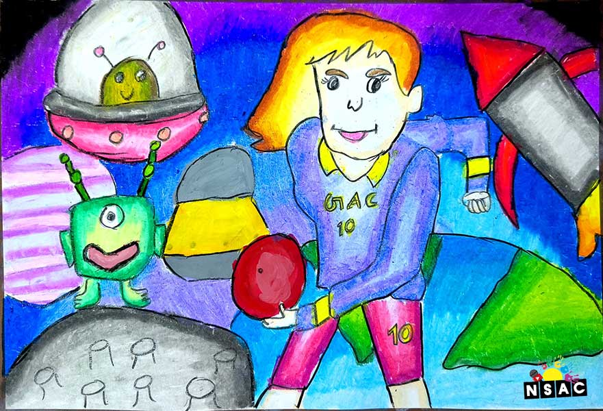 Artwork of Krisha Priti in 21st All India Child Art Competition 2025, Me and My Robot Art Competition for Kids, National Level Painting Competition for Kids, Painting Competition for Children, Online Painting Competition for Kids, Kids Art Competition, Children Art Contest, Drawing Competition for Children, Painting Competition in Delhi for Kids, Nav Shri Art & Culture Organisation, Himanshu Art Institute, Painting Competition Near Me, Painting Competition for Students, Painting Competition for School, Drawing Competition for School Students, Indian Art Contest, Art Competition, Painting Competition for School Students