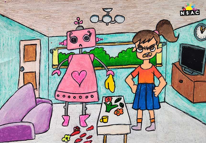 Artwork of Anaysha Desai in 21st All India Child Art Competition 2025, Me and My Robot Art Competition for Kids, National Level Painting Competition for Kids, Painting Competition for Children, Online Painting Competition for Kids, Kids Art Competition, Children Art Contest, Drawing Competition for Children, Painting Competition in Delhi for Kids, Nav Shri Art & Culture Organisation, Himanshu Art Institute, Painting Competition Near Me, Painting Competition for Students, Painting Competition for School, Drawing Competition for School Students, Indian Art Contest, Art Competition, Painting Competition for School Students