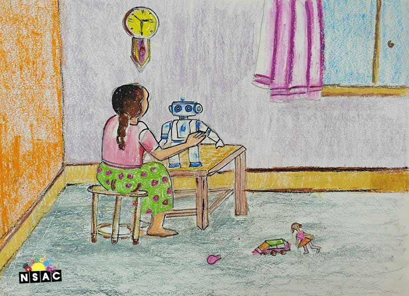 Artwork of Riddhi Kar in 21st All India Child Art Competition 2025, Me and My Robot Art Competition for Kids, National Level Painting Competition for Kids, Painting Competition for Children, Online Painting Competition for Kids, Kids Art Competition, Children Art Contest, Drawing Competition for Children, Painting Competition in Delhi for Kids, Nav Shri Art & Culture Organisation, Himanshu Art Institute, Painting Competition Near Me, Painting Competition for Students, Painting Competition for School, Drawing Competition for School Students, Indian Art Contest, Art Competition, Painting Competition for School Students