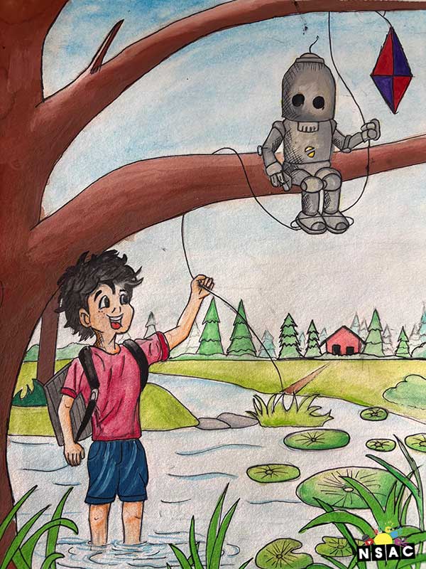 Artwork of Vansh Agarwal in 21st All India Child Art Competition 2025, Me and My Robot Art Competition for Kids, National Level Painting Competition for Kids, Painting Competition for Children, Online Painting Competition for Kids, Kids Art Competition, Children Art Contest, Drawing Competition for Children, Painting Competition in Delhi for Kids, Nav Shri Art & Culture Organisation, Himanshu Art Institute, Painting Competition Near Me, Painting Competition for Students, Painting Competition for School, Drawing Competition for School Students, Indian Art Contest, Art Competition, Painting Competition for School Students