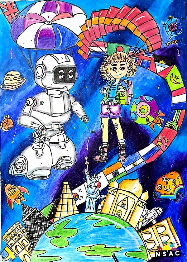 Artwork of Devanshi Roy Chowdhury in 21st All India Child Art Competition 2025, Me and My Robot Art Competition for Kids, National Level Painting Competition for Kids, Painting Competition for Children, Online Painting Competition for Kids, Kids Art Competition, Children Art Contest, Drawing Competition for Children, Painting Competition in Delhi for Kids, Nav Shri Art & Culture Organisation, Himanshu Art Institute, Painting Competition Near Me, Painting Competition for Students, Painting Competition for School, Drawing Competition for School Students, Indian Art Contest, Art Competition, Painting Competition for School Students