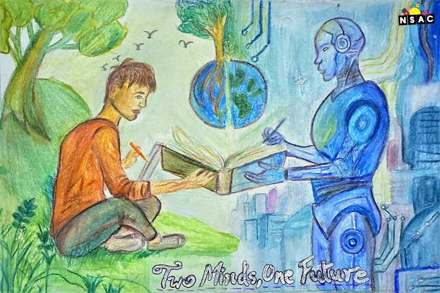 Artwork of Sarrvam Dafria in 21st All India Child Art Competition 2025, Me and My Robot Art Competition for Kids, National Level Painting Competition for Kids, Painting Competition for Children, Online Painting Competition for Kids, Kids Art Competition, Children Art Contest, Drawing Competition for Children, Painting Competition in Delhi for Kids, Nav Shri Art & Culture Organisation, Himanshu Art Institute, Painting Competition Near Me, Painting Competition for Students, Painting Competition for School, Drawing Competition for School Students, Indian Art Contest, Art Competition, Painting Competition for School Students