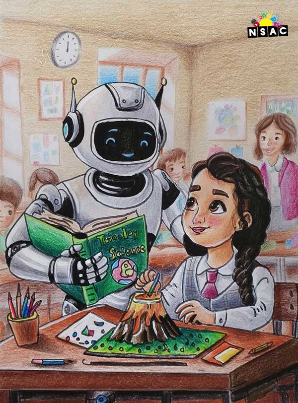 Artwork of Sreekamali Numburi in 21st All India Child Art Competition 2025, Me and My Robot Art Competition for Kids, National Level Painting Competition for Kids, Painting Competition for Children, Online Painting Competition for Kids, Kids Art Competition, Children Art Contest, Drawing Competition for Children, Painting Competition in Delhi for Kids, Nav Shri Art & Culture Organisation, Himanshu Art Institute, Painting Competition Near Me, Painting Competition for Students, Painting Competition for School, Drawing Competition for School Students, Indian Art Contest, Art Competition, Painting Competition for School Students