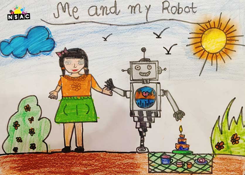 Artwork of Kanak Saini in 21st All India Child Art Competition 2025, Me and My Robot Art Competition for Kids, National Level Painting Competition for Kids, Painting Competition for Children, Online Painting Competition for Kids, Kids Art Competition, Children Art Contest, Drawing Competition for Children, Painting Competition in Delhi for Kids, Nav Shri Art & Culture Organisation, Himanshu Art Institute, Painting Competition Near Me, Painting Competition for Students, Painting Competition for School, Drawing Competition for School Students, Indian Art Contest, Art Competition, Painting Competition for School Students