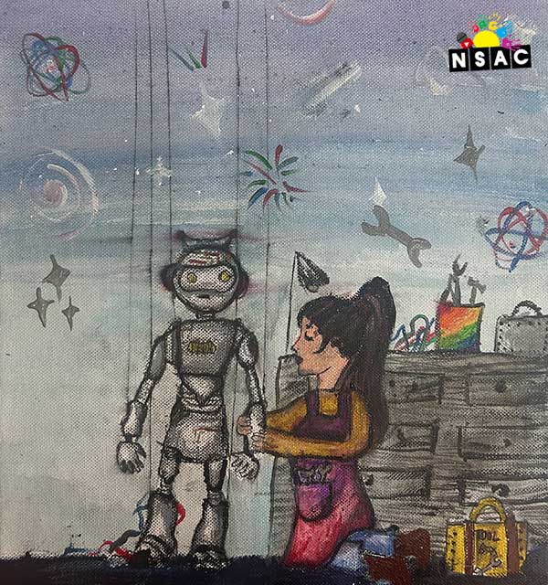 Artwork of Yastika Jangwal in 21st All India Child Art Competition 2025, Me and My Robot Art Competition for Kids, National Level Painting Competition for Kids, Painting Competition for Children, Online Painting Competition for Kids, Kids Art Competition, Children Art Contest, Drawing Competition for Children, Painting Competition in Delhi for Kids, Nav Shri Art & Culture Organisation, Himanshu Art Institute, Painting Competition Near Me, Painting Competition for Students, Painting Competition for School, Drawing Competition for School Students, Indian Art Contest, Art Competition, Painting Competition for School Students