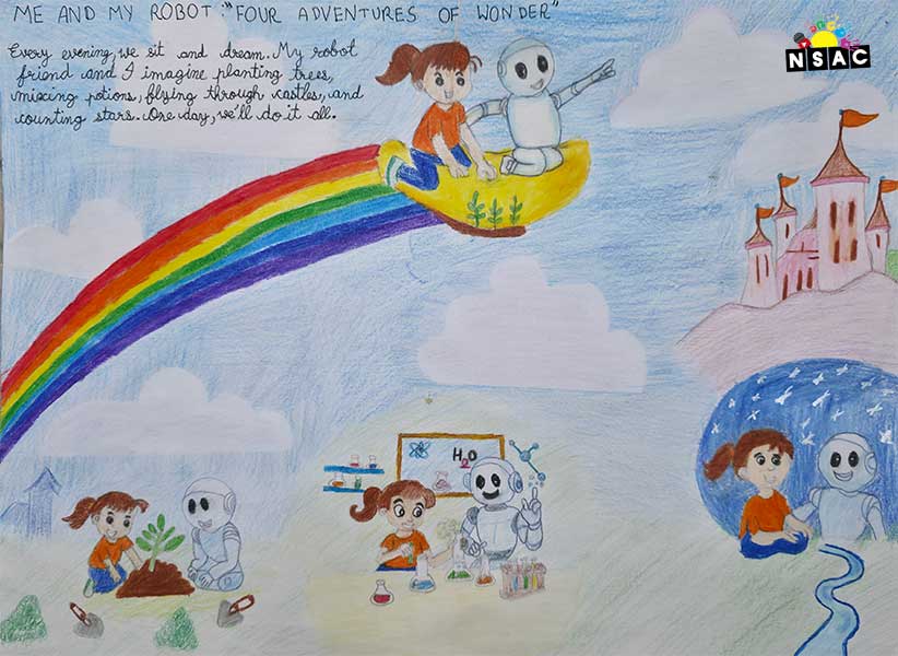 Artwork of Diksha Bhavin Bhalani in 21st All India Child Art Competition 2025, Me and My Robot Art Competition for Kids, National Level Painting Competition for Kids, Painting Competition for Children, Online Painting Competition for Kids, Kids Art Competition, Children Art Contest, Drawing Competition for Children, Painting Competition in Delhi for Kids, Nav Shri Art & Culture Organisation, Himanshu Art Institute, Painting Competition Near Me, Painting Competition for Students, Painting Competition for School, Drawing Competition for School Students, Indian Art Contest, Art Competition, Painting Competition for School Students