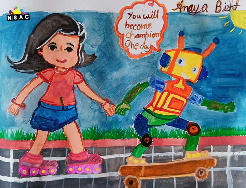 Artwork of Anaya Bisht in 21st All India Child Art Competition 2025, Me and My Robot Art Competition for Kids, National Level Painting Competition for Kids, Painting Competition for Children, Online Painting Competition for Kids, Kids Art Competition, Children Art Contest, Drawing Competition for Children, Painting Competition in Delhi for Kids, Nav Shri Art & Culture Organisation, Himanshu Art Institute, Painting Competition Near Me, Painting Competition for Students, Painting Competition for School, Drawing Competition for School Students, Indian Art Contest, Art Competition, Painting Competition for School Students