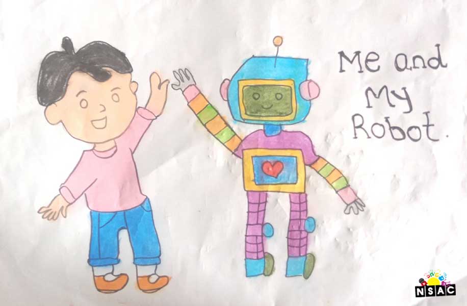 Artwork of Muskan Nisar Sayyed  in 21st All India Child Art Competition 2025, Me and My Robot Art Competition for Kids, National Level Painting Competition for Kids, Painting Competition for Children, Online Painting Competition for Kids, Kids Art Competition, Children Art Contest, Drawing Competition for Children, Painting Competition in Delhi for Kids, Nav Shri Art & Culture Organisation, Himanshu Art Institute, Painting Competition Near Me, Painting Competition for Students, Painting Competition for School, Drawing Competition for School Students, Indian Art Contest, Art Competition, Painting Competition for School Students