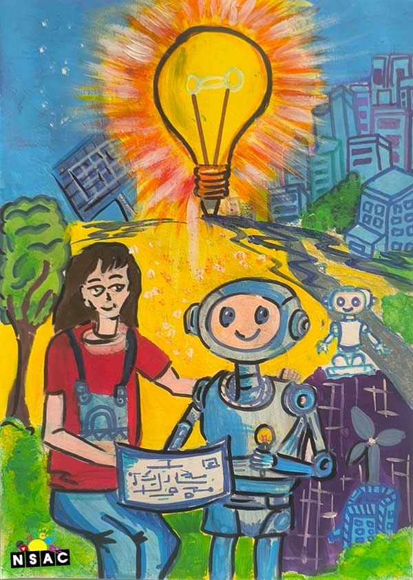 Artwork of Sumedha in 21st All India Child Art Competition 2025, Me and My Robot Art Competition for Kids, National Level Painting Competition for Kids, Painting Competition for Children, Online Painting Competition for Kids, Kids Art Competition, Children Art Contest, Drawing Competition for Children, Painting Competition in Delhi for Kids, Nav Shri Art & Culture Organisation, Himanshu Art Institute, Painting Competition Near Me, Painting Competition for Students, Painting Competition for School, Drawing Competition for School Students, Indian Art Contest, Art Competition, Painting Competition for School Students