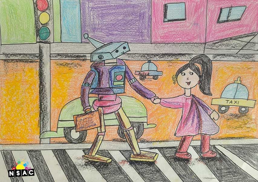 Artwork of Vishwani Poosa in 21st All India Child Art Competition 2025, Me and My Robot Art Competition for Kids, National Level Painting Competition for Kids, Painting Competition for Children, Online Painting Competition for Kids, Kids Art Competition, Children Art Contest, Drawing Competition for Children, Painting Competition in Delhi for Kids, Nav Shri Art & Culture Organisation, Himanshu Art Institute, Painting Competition Near Me, Painting Competition for Students, Painting Competition for School, Drawing Competition for School Students, Indian Art Contest, Art Competition, Painting Competition for School Students