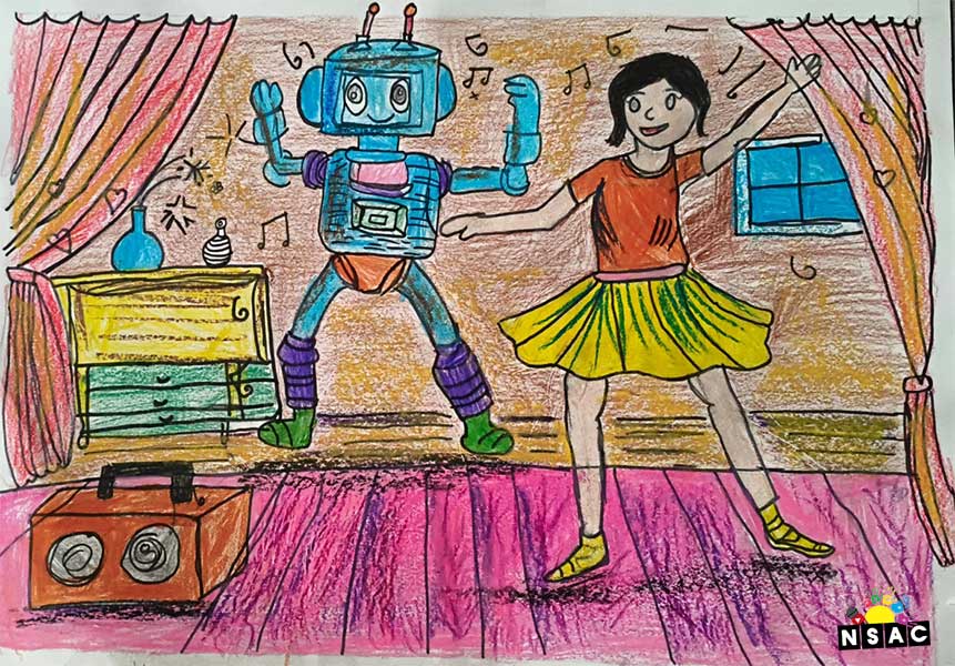 Artwork of Krithika Reddy Vaidugula in 21st All India Child Art Competition 2025, Me and My Robot Art Competition for Kids, National Level Painting Competition for Kids, Painting Competition for Children, Online Painting Competition for Kids, Kids Art Competition, Children Art Contest, Drawing Competition for Children, Painting Competition in Delhi for Kids, Nav Shri Art & Culture Organisation, Himanshu Art Institute, Painting Competition Near Me, Painting Competition for Students, Painting Competition for School, Drawing Competition for School Students, Indian Art Contest, Art Competition, Painting Competition for School Students