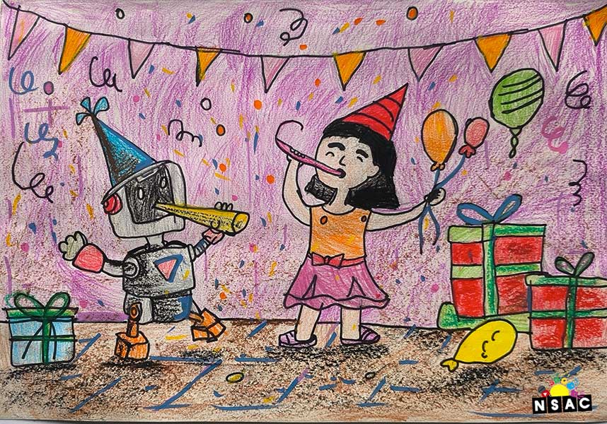 Artwork of Ruchita Jyothi Menon in 21st All India Child Art Competition 2025, Me and My Robot Art Competition for Kids, National Level Painting Competition for Kids, Painting Competition for Children, Online Painting Competition for Kids, Kids Art Competition, Children Art Contest, Drawing Competition for Children, Painting Competition in Delhi for Kids, Nav Shri Art & Culture Organisation, Himanshu Art Institute, Painting Competition Near Me, Painting Competition for Students, Painting Competition for School, Drawing Competition for School Students, Indian Art Contest, Art Competition, Painting Competition for School Students