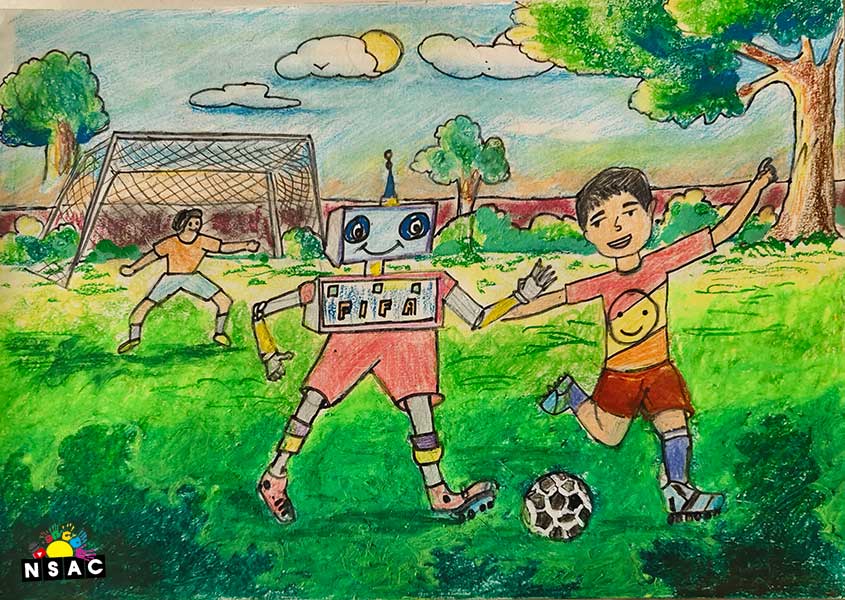 Artwork of Krishiv Saurashtra Jaiswal in 21st All India Child Art Competition 2025, Me and My Robot Art Competition for Kids, National Level Painting Competition for Kids, Painting Competition for Children, Online Painting Competition for Kids, Kids Art Competition, Children Art Contest, Drawing Competition for Children, Painting Competition in Delhi for Kids, Nav Shri Art & Culture Organisation, Himanshu Art Institute, Painting Competition Near Me, Painting Competition for Students, Painting Competition for School, Drawing Competition for School Students, Indian Art Contest, Art Competition, Painting Competition for School Students