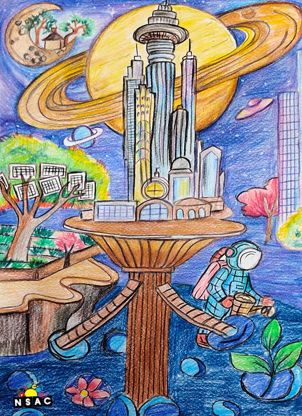 Artwork of Bhavye Bharadwaj in 21st All India Child Art Competition 2025, The Future of Earth - Online Competition, National Level Painting Competition for Kids, Painting Competition for Children, Online Painting Competition for Kids, Kids Art Competition, Children Art Contest, Drawing Competition for Children, Painting Competition in Delhi for Kids, Nav Shri Art & Culture Organisation, Himanshu Art Institute, Painting Competition Near Me, Painting Competition for Students, Painting Competition for School, Drawing Competition for School Students, Indian Art Contest, Art Competition, Painting Competition for School Students