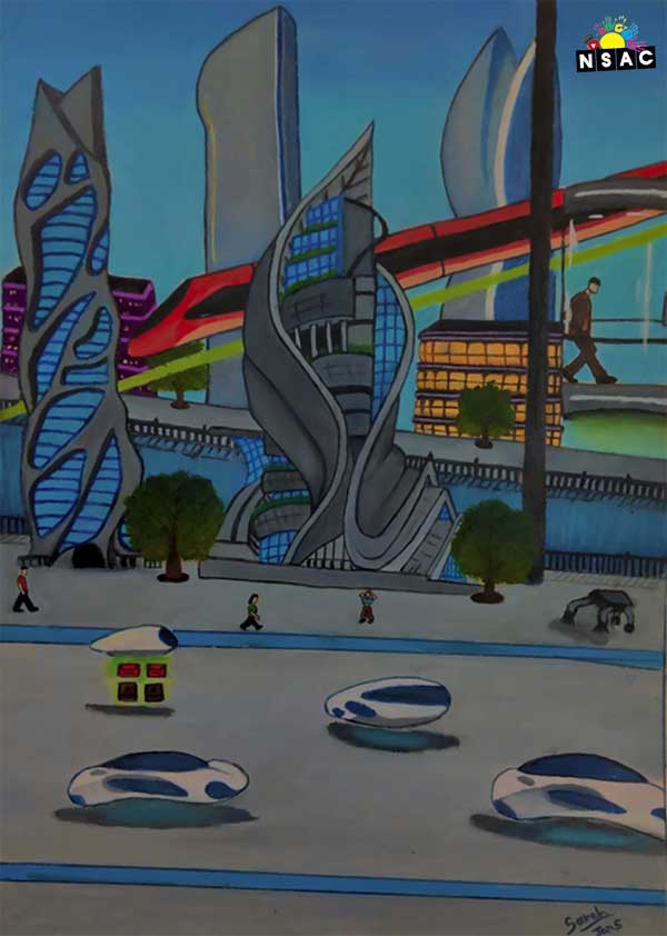 Artwork of Sarah Mohan in 21st All India Child Art Competition 2025, The Future of Earth - Online Competition, National Level Painting Competition for Kids, Painting Competition for Children, Online Painting Competition for Kids, Kids Art Competition, Children Art Contest, Drawing Competition for Children, Painting Competition in Delhi for Kids, Nav Shri Art & Culture Organisation, Himanshu Art Institute, Painting Competition Near Me, Painting Competition for Students, Painting Competition for School, Drawing Competition for School Students, Indian Art Contest, Art Competition, Painting Competition for School Students