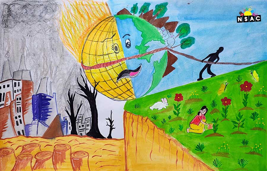 Artwork of Muniganti Sanashree in 21st All India Child Art Competition 2025, The Future of Earth - Online Competition, National Level Painting Competition for Kids, Painting Competition for Children, Online Painting Competition for Kids, Kids Art Competition, Children Art Contest, Drawing Competition for Children, Painting Competition in Delhi for Kids, Nav Shri Art & Culture Organisation, Himanshu Art Institute, Painting Competition Near Me, Painting Competition for Students, Painting Competition for School, Drawing Competition for School Students, Indian Art Contest, Art Competition, Painting Competition for School Students